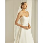 Sluier 952S van soft tule met kralenrand, 110 cm lang