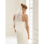 Sluier S6S met satijnen bies, 70 cm, met steentjes